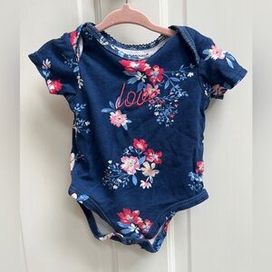 Kiddiezoom 6M Blue Floral Girls Love Onesie Bodysuit